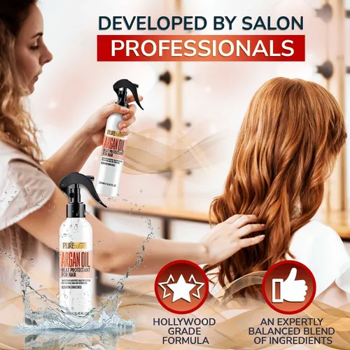 Vista 7 de Pure Nature - Máscara de aceite de argán marroquí y spray protector contra el calor con queratina para cabello seco y dañado, sin sulfatos, sin