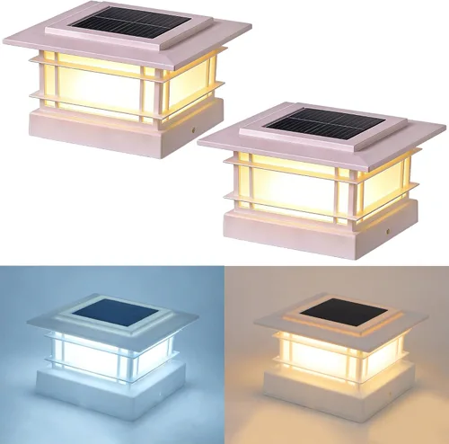 Vista 11 de Dynaming Luces solares de 4 x 4 para exteriores con 2 modos de color, paquete de 2 luces solares para postes de valla, carcasa negra para postes