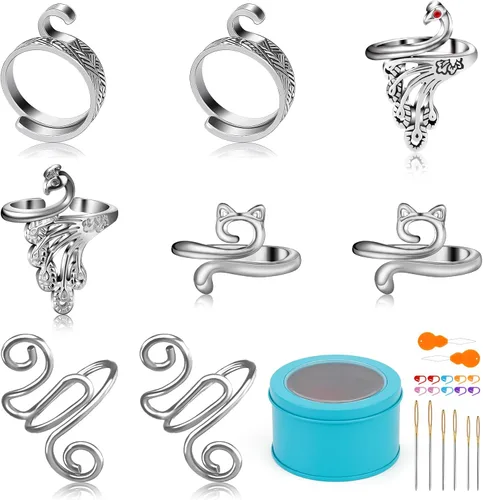 Vista 9 de 5 piezas de anillo de ganchillo, anillos ajustables de tensión de ganchillo, anillo de hilo para herramientas de bucle de dedo de tejer, anillos
