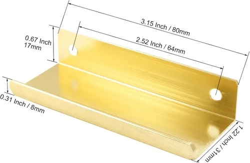 Vista 4 de Paquete de 6 tiradores ocultos modernos de aleación de aluminio dorado cepillado, 3.15 x 1.26 pulgadas, fáciles de instalar, estilo lujoso