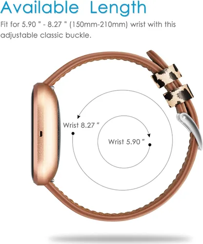 Vista 6 de Fintie Correas compatibles con Fitbit Versa 2 1 y Lite Edition, correa de repuesto de cuero genuino, correa de repuesto de leopardo clásico