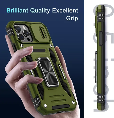 Vista 59 de DEERLAMN Funda para iPhone Xs Max con funda deslizante para cámara + protector de pantalla, soporte giratorio de anillo de grado militar a prueba