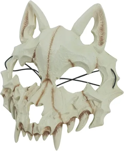 Vista 6 de Máscara de Halloween para niños y adultos estilo japonés diseño de esqueleto diseño de dragón tigre bestia