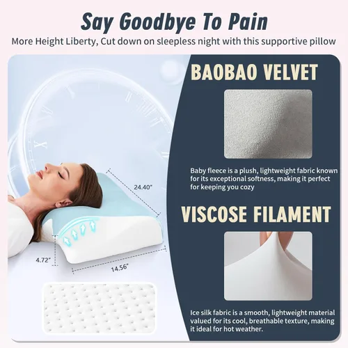 Vista 5 de Almohada para alivio del dolor de cuello Almohada ortopédica para dormir cervical mejor antiarrugas terapéutica ergonómica espuma viscoelástica