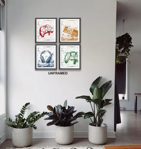 Vista 3 de Póster retro de videojuegos para el hogar, habitación de niños, decoración de sala de juegos, decoración de videojuegos en blanco y negro, arte