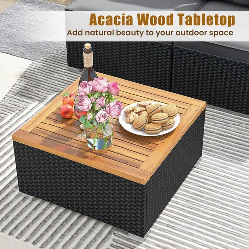 Vista 6 de RELAX4LIFE Muebles de mimbre para exteriores de 5 piezas, juego de conversación seccional de ratán PE con 4 sofás sin brazos y mesa de centro de Gris