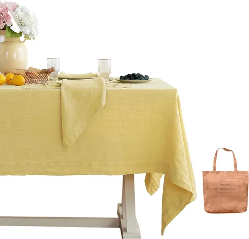 Vista 49 de Linen World - Mantel de lino de otoño de 90 x 60 pulgadas, mantel rectangular lavable de lino francés para comedor, al aire libre, bodas