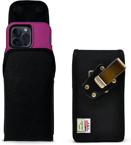 Vista 8 de Turtleback Clip para cinturón para iPhone 16 Pro Max, 15 Pro Max, 14 Pro Max, pequeño - Se adapta con fundas delgadas de estilo MagSafe, cuero negro