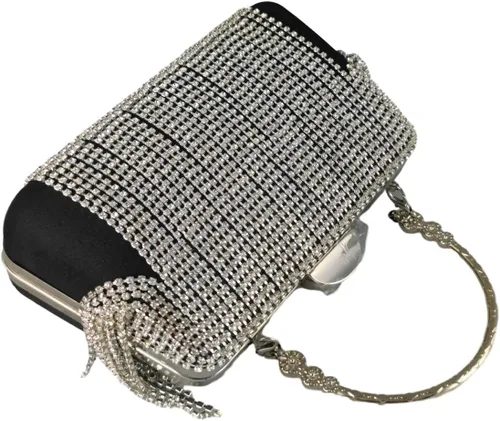 Vista 6 de Boutique De FGG Bolso de mano de cristal con borla, elegante bolso de noche para novias, bolsos de diamantes de imitación de fiesta de boda