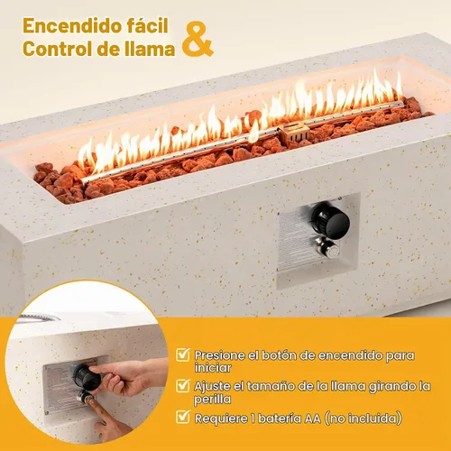 Vista 6 de Tangkula Mesa de fuego para exteriores de 50,000 BTU, mesa rectangular de gas propano de terrazo de 42 pulgadas con encendido automático, quemador