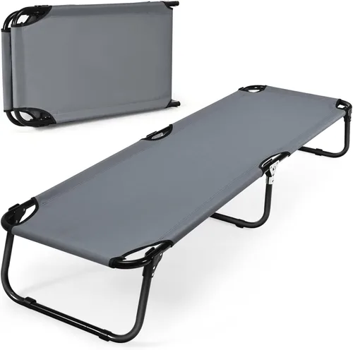 Vista 11 de Tangkula Catre plegable para campamento, cama portátil para acampar con marco de acero, catre portátil militar elevado para viajes adultos y niños