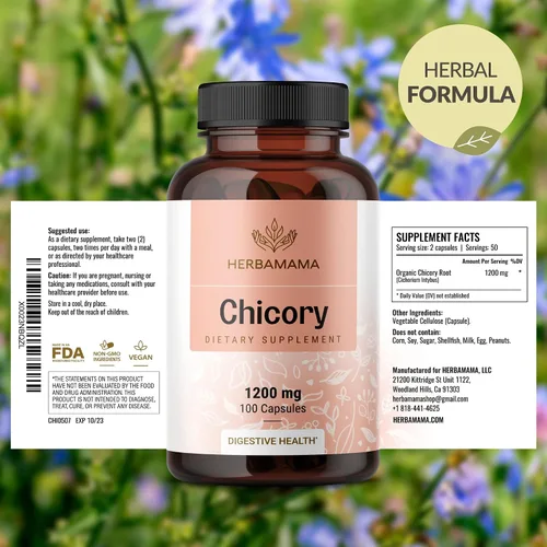 Vista 7 de HERBAMAMA Cápsulas de fibra de raíz de achicoria, 1200 mg de polvo de raíz de achicoria para limpieza intestinal y apoyo digestivo, suplemento