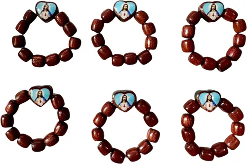 Vista 7 de Catholica Shop Anillo elástico de rosario de dedo católico, cuentas de oración de madera de cerezo – Paquete de 6 unidades – Hecho en Brasil