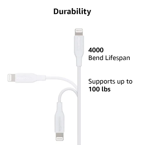 Vista 3 de Amazon Basics Cable de carga USB C a Lightning ABS, cargador certificado MFi para Apple iPhone 14, 13, 12, 11 X Xs Pro, Pro Max, Plus, iPad, 6 pies