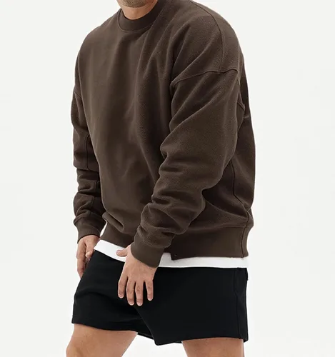 Vista 4 de babyhealthy Sudaderas con cuello redondo para hombre, diseño de retazos, informal, dobladillo irregular, para entrenamiento, deportes, color marrón
