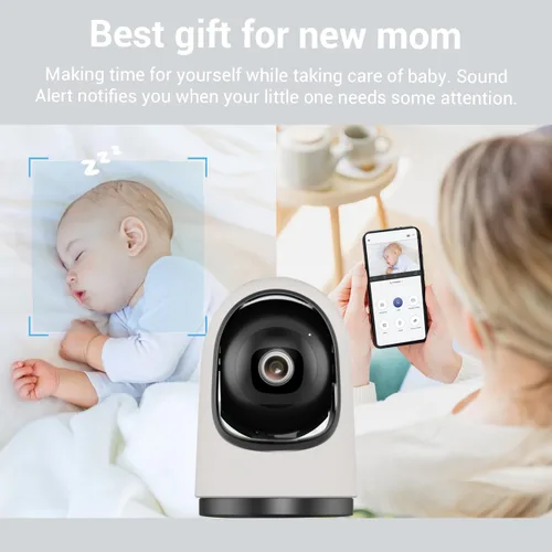 Vista 6 de Smart Baby Security Camera, 360-Degree Indoor Camera with Motion Detection, 7×24H Recordings, Mobile App Control