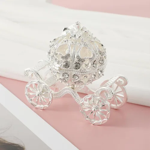 Vista 4 de Kisangel Caja de joyería de carruaje de calabaza, caja de joyería con diamantes de imitación, caja de baratijas de princesa para mujeres