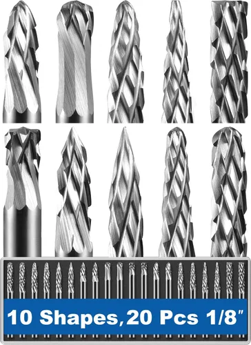 Vista 9 de Sworker Juego de 20 piezas de rebabas de carburo vástago de 1/8 pulgadas Compatible con Dremel Bits Accesorios de herramientas rotativas Kit