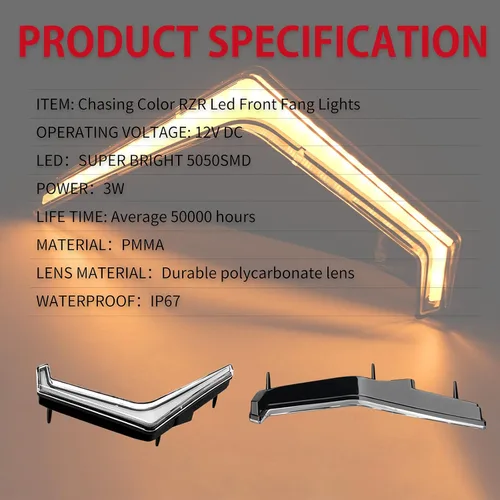 Vista 8 de RZR - Luz LED intermitente ámbar, color DRL de persecución de sueños, montaje de luz de colmillo frontal, compatible con POLARIS RZR XP 1000/XP