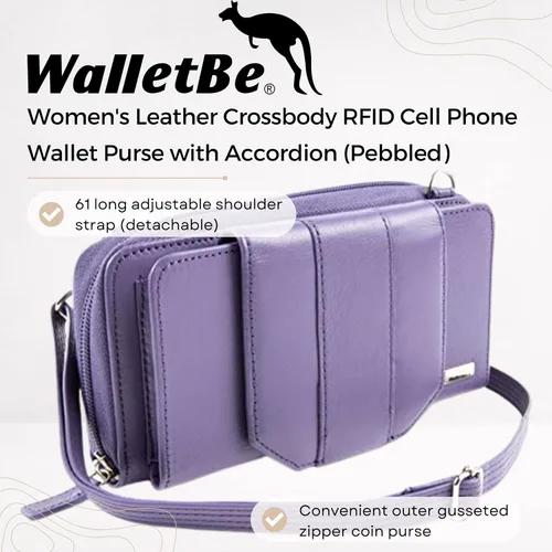 Vista 2 de WalletBe Cartera RFID para mujer, bolso cruzado de cuero con acordeón guijarro