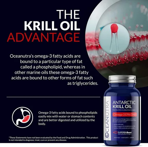Vista 4 de Aceite de krill 100% puro 1000 mg suministro de 120 días de doble fuerza 56% fosfolípidos astaxantina sustentable antártico SuperbaBoost Omega 3 EPA