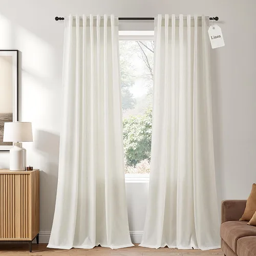Vista 35 de Naturoom Cortinas de lino de 96 pulgadas de largo y 8 pies para sala de Crema Beige
