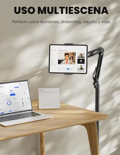 Vista 8 de Soporte de piso para tableta, soporte de metal giratorio de 360 grados, soporte para iPad de altura y ángulo ajustables, soporte universal