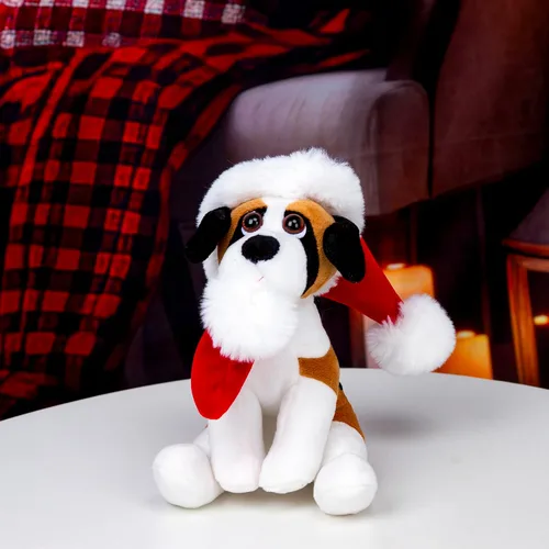 Vista 5 de Plushland Pawpal de Navidad con sombrero de Papá Noel, animales de peluche, marioneta de peluche de 8 pulgadas para niños, un regalo perfecto