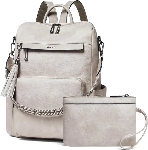 Vista 24 de Shrrie - Mochila vegana de cuero para laptop de 14 pulgadas para mujer, mochila de trabajo, mochila de moda, mochila de viaje, bolso para negocios