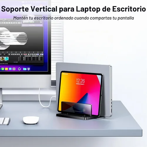 Vista 8 de OMOTON Soporte vertical para laptop, soporte doble acrílico negro para juegos de MacBook