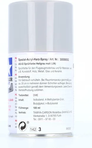 Vista 2 de TAMIYA Aeronave Spray AS-2 Gris Claro Acrílico TAM86502 Imprimadores y Pinturas Laca