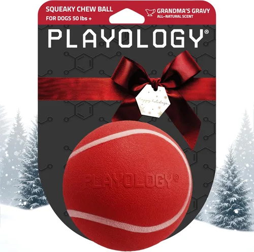 Vista 7 de Playology Juguete para perros Squeaky Chew Ball - Mediano, aroma a salsa de abuela Flotante, juguete de búsqueda animal, todas las razas, uso