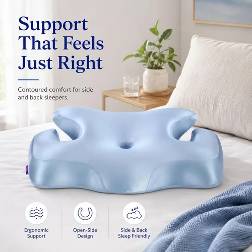 Vista 9 de Almohada cervical cervical para dormir, almohada de contorno de espuma viscoelástica de firmeza media con orificios para los brazos, 2 alturas