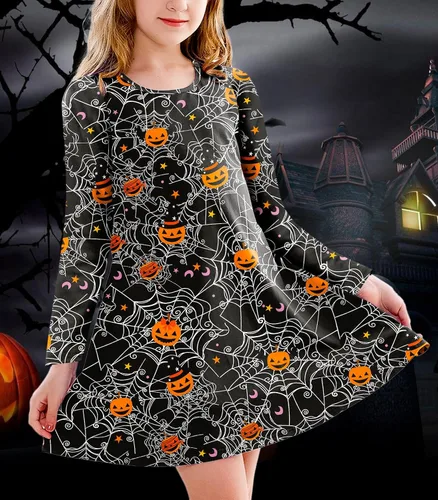Vista 2 de Vestido de manga larga con estampado de Mardi Gras para niñas de 3 a 12 años