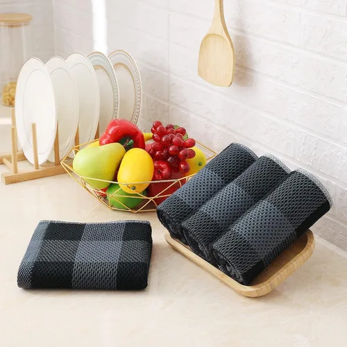 Vista 5 de Homaxy Paquete de 4 toallas de cocina 100% algodón, 13 x 28 pulgadas, negro Negro & gris