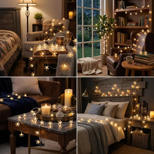 Vista 7 de ITICdecor Guirnalda de luces de flores de 15 pies, 30 luces LED de hadas de Navidad con pilas, para interiores y exteriores, iluminación