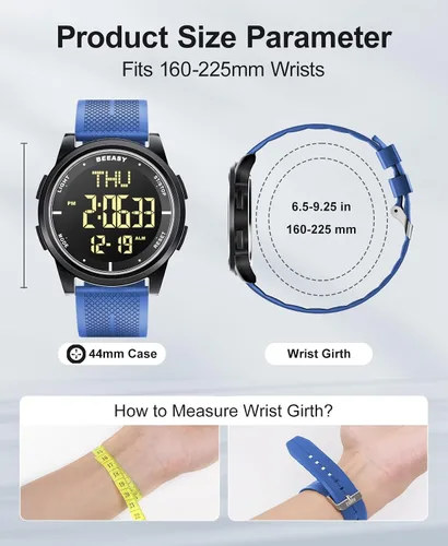 Vista 89 de Beeasy - Reloj digital de pulsera resistente al agua con cronómetro, alarma, cuenta regresiva, doble zona horaria, ultrafino, pantalla angular muy
