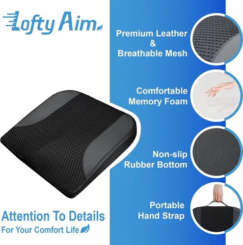 Vista 6 de Lofty Aim Cojín de asiento de automóvil, cómoda almohada de asiento de espuma viscoelástica para conducir, alivio del dolor de espalda y ciática