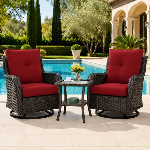 Vista 128 de HUMMUH Juego de 2 Sillas Giratorias Mecedoras de Mimbre para Patio Exterior, Juego de Muebles de Sillas Mecedoras de Ratán (Marrón, Azul) 50,000