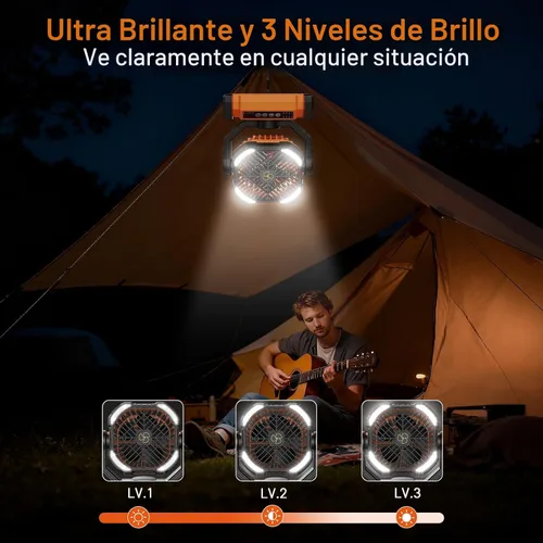 Vista 4 de UUYEE Ventilador de camping recargable, ventiladores alimentados por Naranja