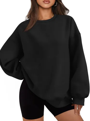 Vista 21 de EFAN Sudaderas de gran tamaño para mujer, cuello redondo, casuales, para Albaricoque