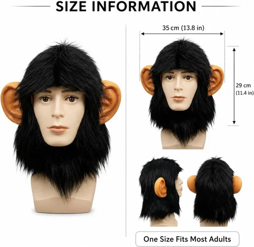 Vista 7 de Gorilla Mask - Máscara de mono de animal para adulto, con pelo
