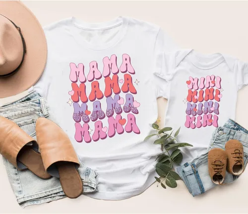 Vista 3 de Camisetas para mamá y mini, trajes a juego para mamá y yo, para recién nacido, niña, niño, camiseta retro a juego para mamá e hija