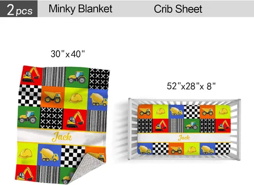 Vista 4 de Juego de ropa de cama personalizado para cuna de bebé, edredón de cuna con nombre personalizado, ropa de cama de guardería de vehículos de Vehículo