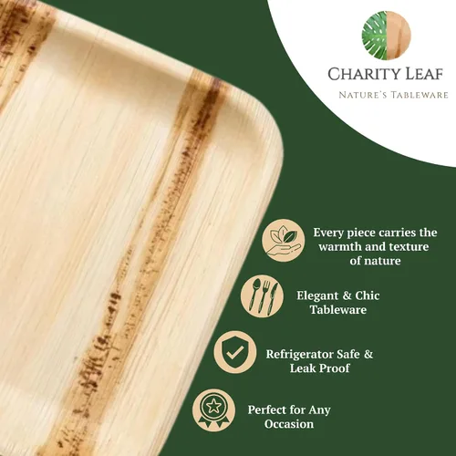 Vista 5 de Charity Leaf Paquete de 1000 bandejas de bambú desechables de 9 x 6 pulgadas, ecológicas, compostables estilo bambú para eventos y bodas