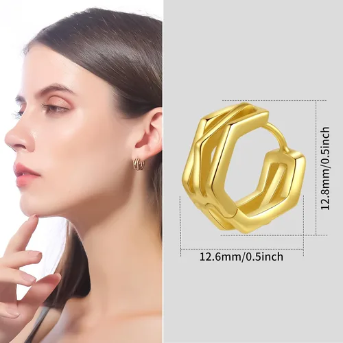 Vista 3 de ToHeart Pendientes Huggies de oro para mujer, pequeños aretes de aro de oro