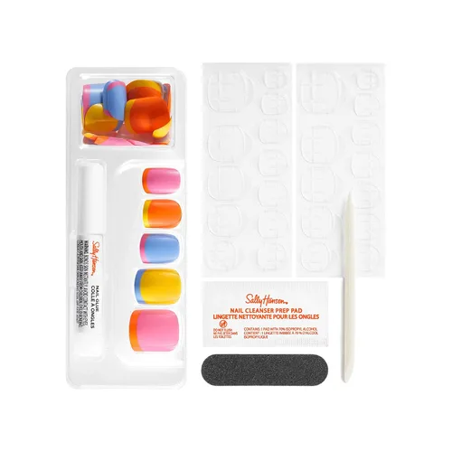 Vista 3 de Sally Hansen Salon Effects® Manicura Perfecta, Block Party, Uñas Postizas, Forma Cuadrada, Lengüetas Adhesivas que No Dañan, Lima y Almohadilla