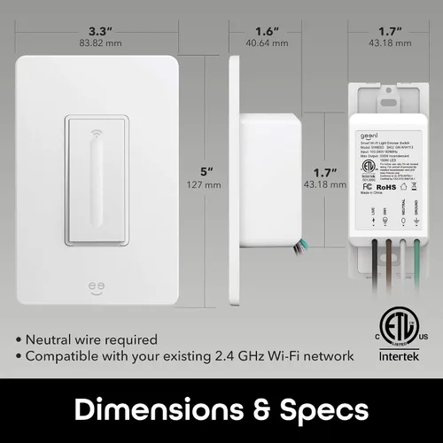 Vista 15 de Geeni Interruptor de luz inteligente con atenuación Wi-Fi, sin concentrador, Alexa y Google Home