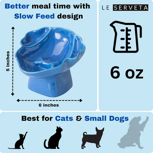 Vista 2 de Cuenco de cerámica inclinado elevado para mascotas Azul