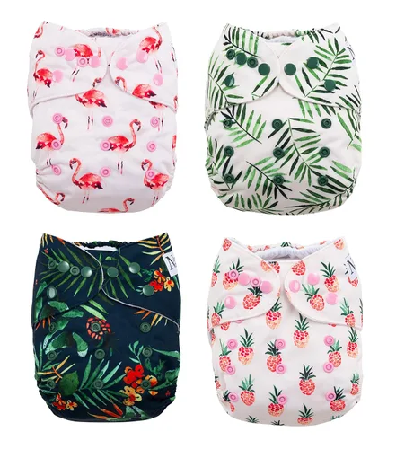 Vista 9 de Nora's Nursery Pañales de bolsillo de tela, paquete de 4 con 4 insertos, funda impermeable, lavable, reutilizable y de tamaño único ajustable